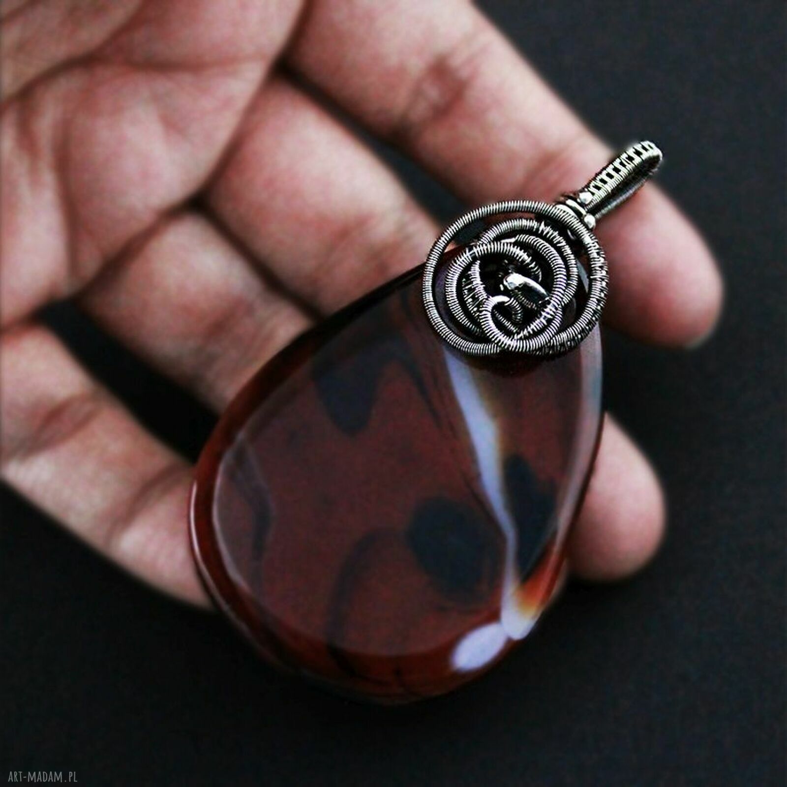 Emma - bardzo duży wisior z brązowym agatem (wire wrapping)