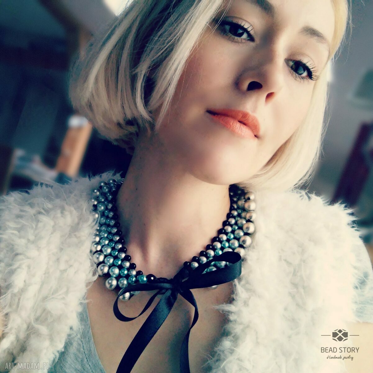 Naszyjnik Emma - elegancka kolia z turkusem, czernią i perłowym blaskiem