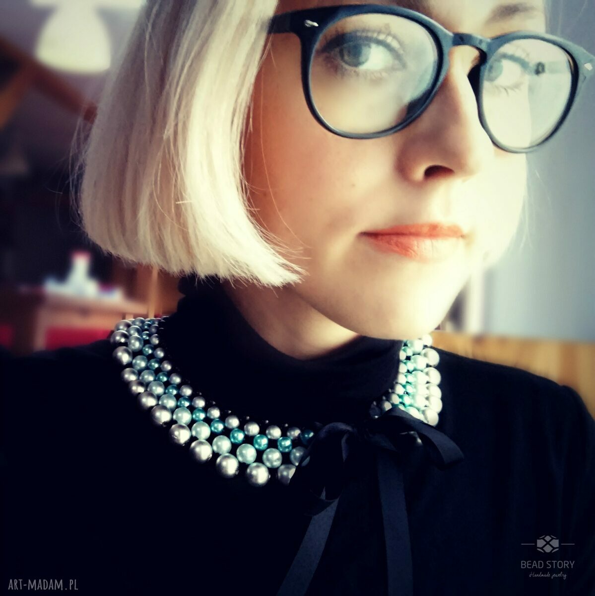 Naszyjnik Emma - elegancka kolia z turkusem, czernią i perłowym blaskiem