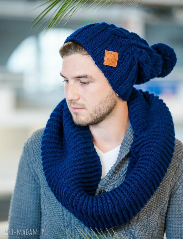 Endorfina Evening Blue Navy - czapka zimowa z polarem na drutach