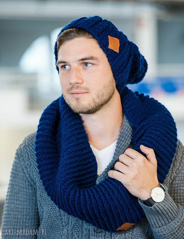 Endorfina Evening Blue Navy - czapka zimowa z polarem na drutach