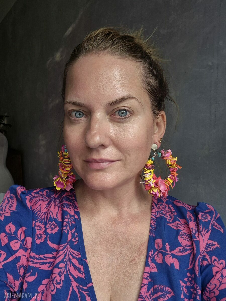 Klipsy energetyczne ukwiecone koła - lekkie boho Frida, ręcznie robione
