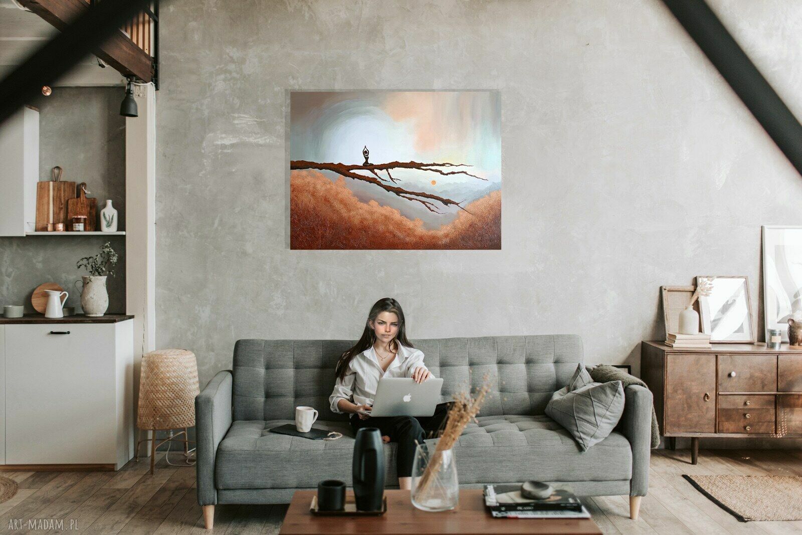 Energia ziemi i ciała - obraz akrylowy 100x75 cm z jogą i krajobrazem