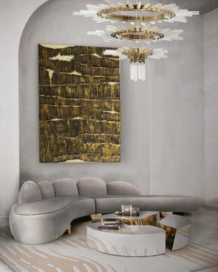 Metaliczny obraz ESPLENDIDO - rzezbiona struktura złoto-grafit 100x150 cm