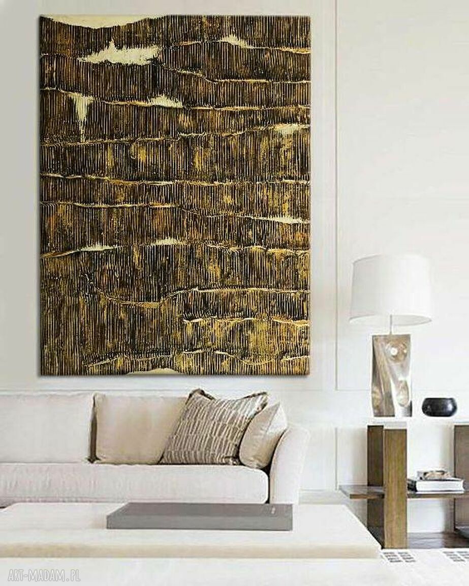 Metaliczny obraz ESPLENDIDO - rzezbiona struktura złoto-grafit 100x150 cm