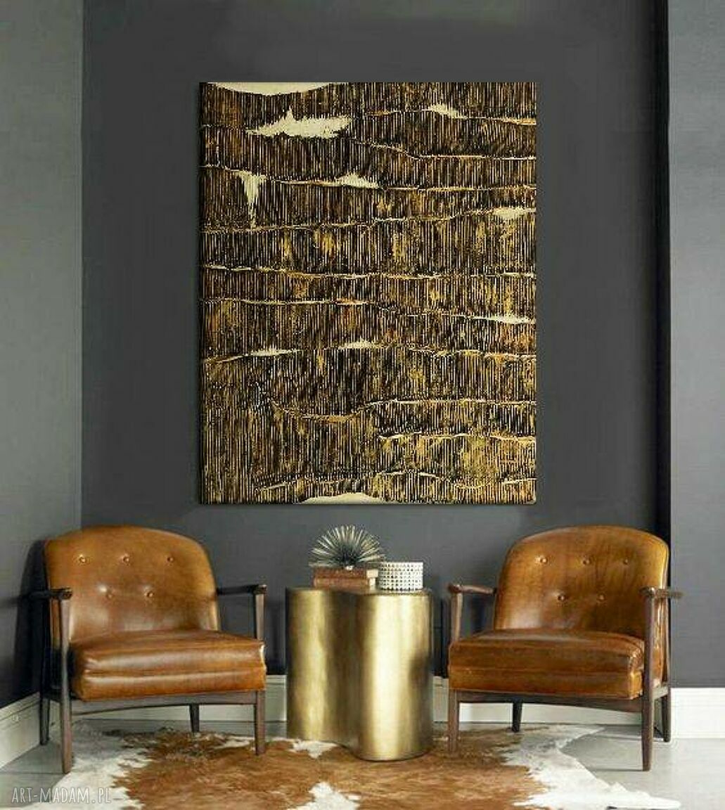 Metaliczny obraz ESPLENDIDO - rzezbiona struktura złoto-grafit 100x150 cm