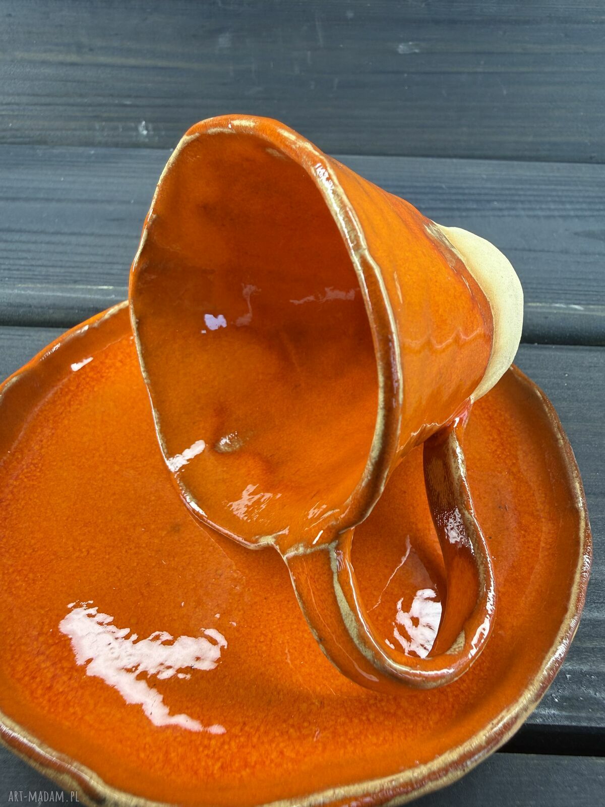 Ręcznie wykonana filiżanka do espresso z pomarańczowym szkliwem