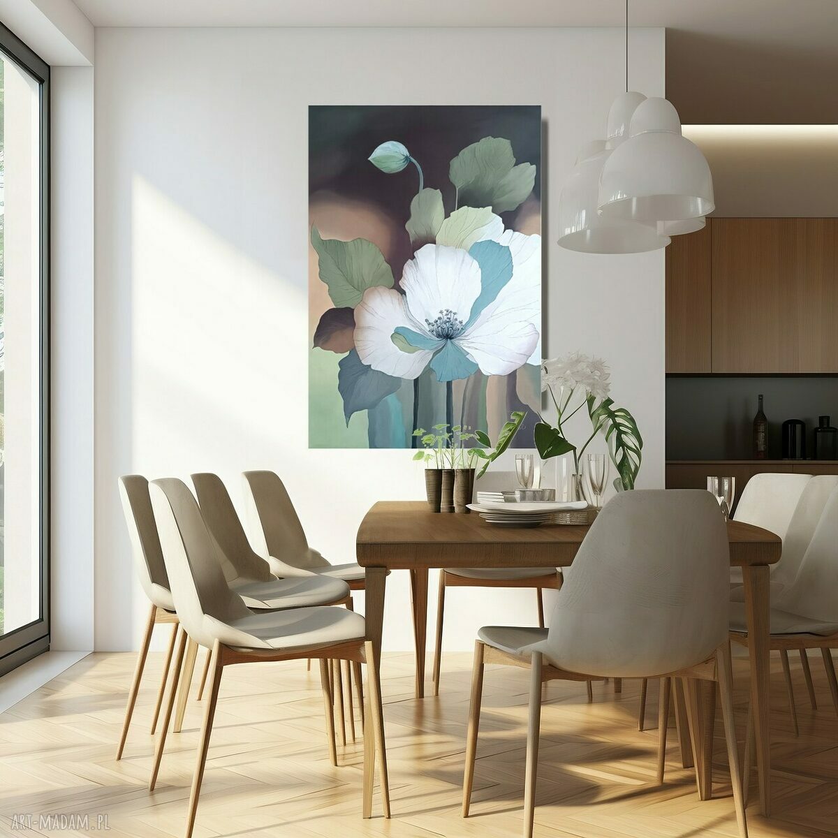 Eteryczna flora - obraz olejny 95x65 cm z abstrakcyjnymi kwiatami