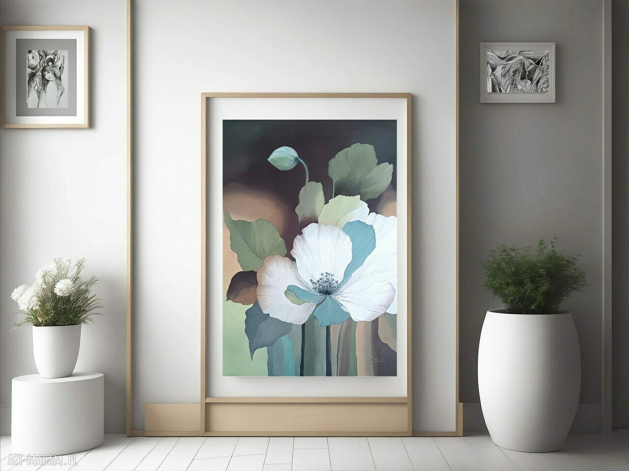 Eteryczna flora - obraz olejny 95x65 cm z abstrakcyjnymi kwiatami