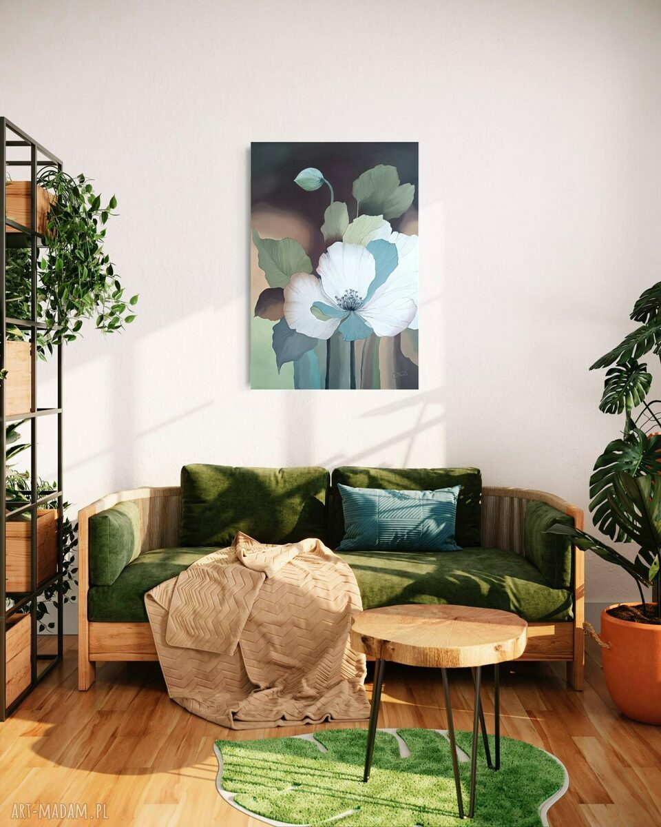 Eteryczna flora - obraz olejny 95x65 cm z abstrakcyjnymi kwiatami
