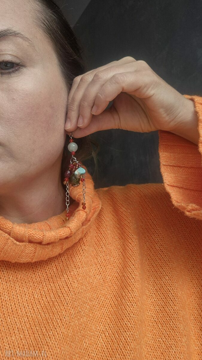 Ręcznie robione klipsy Etna Boho Folk - żółte chwosty