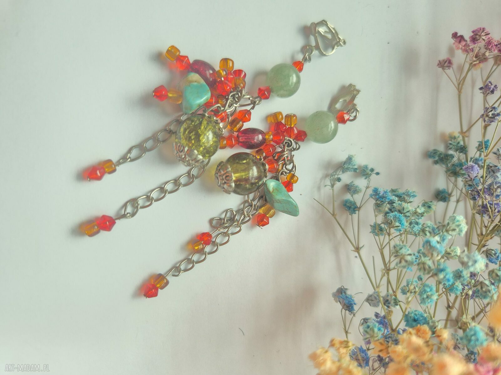 Ręcznie robione klipsy Etna Boho Folk - żółte chwosty