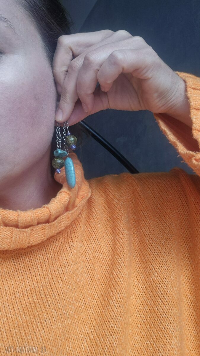 Klipsy Etna Boho Folk - turkusowe klipsy na co dzień