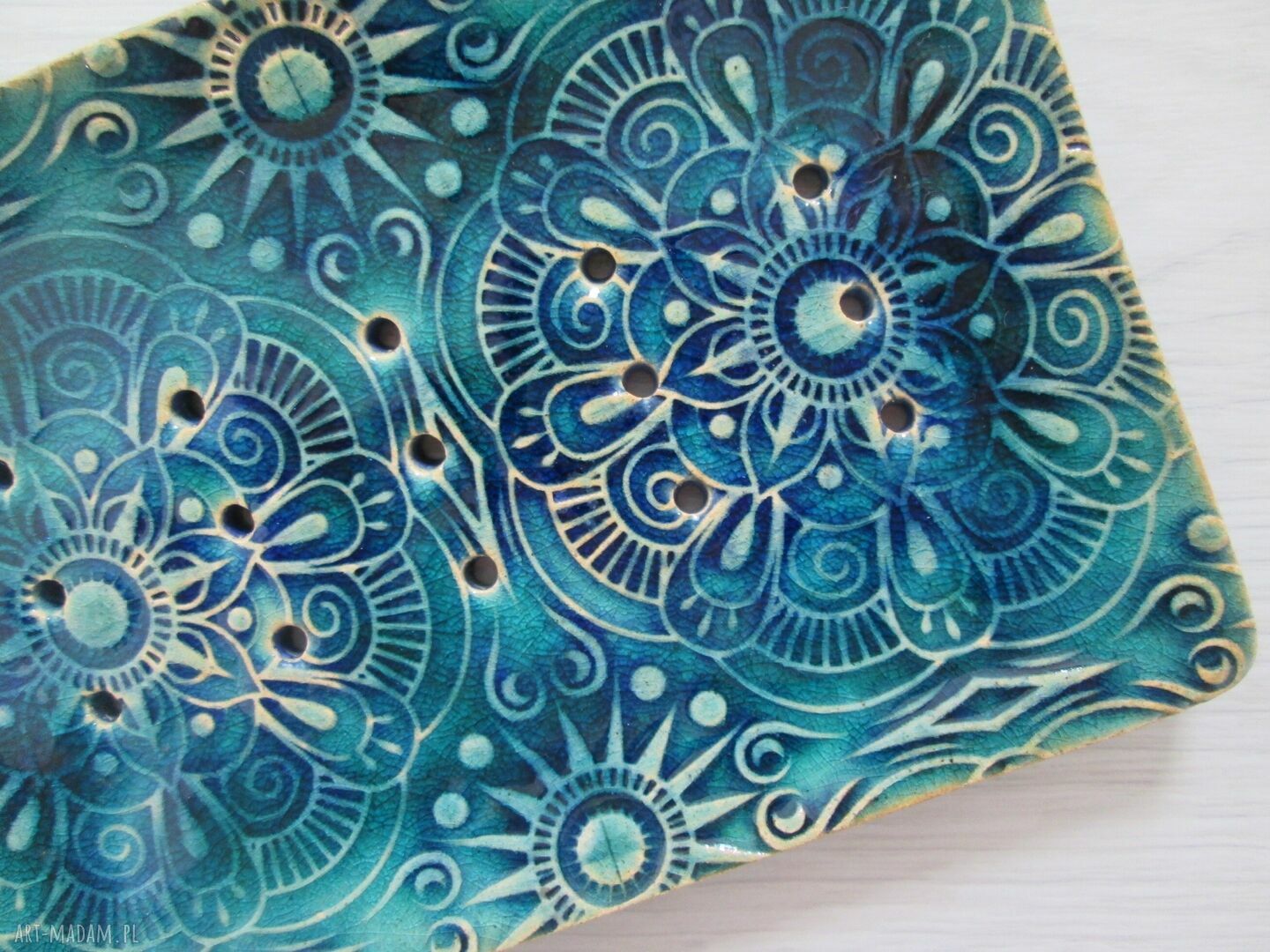 Etniczna dekoracyjna mydelniczka ceramiczna handmade