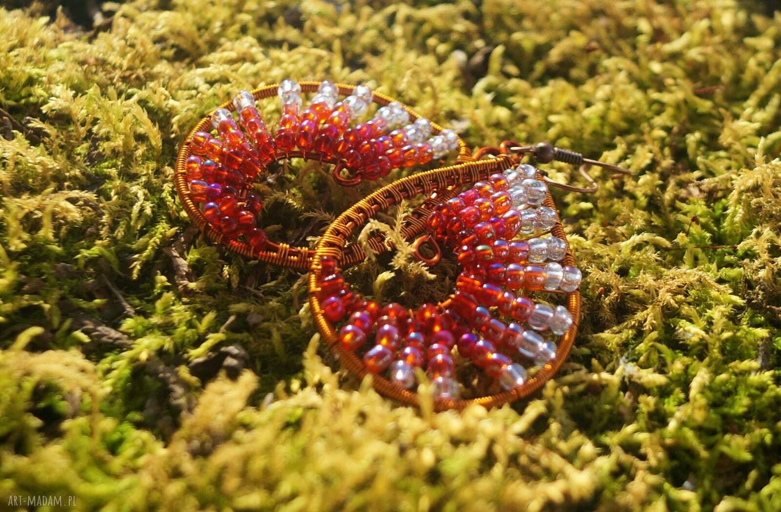 kolczyki: Krople Czerwieni kolczyki ombre czerwień i miedź handmade