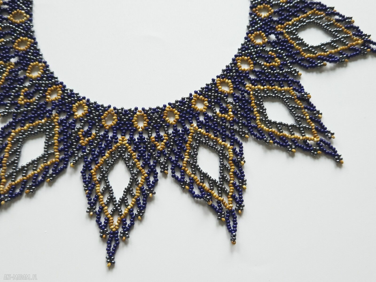 Etniczny naszyjnik 'Azure & Gold' - kolia z koralików szklanych