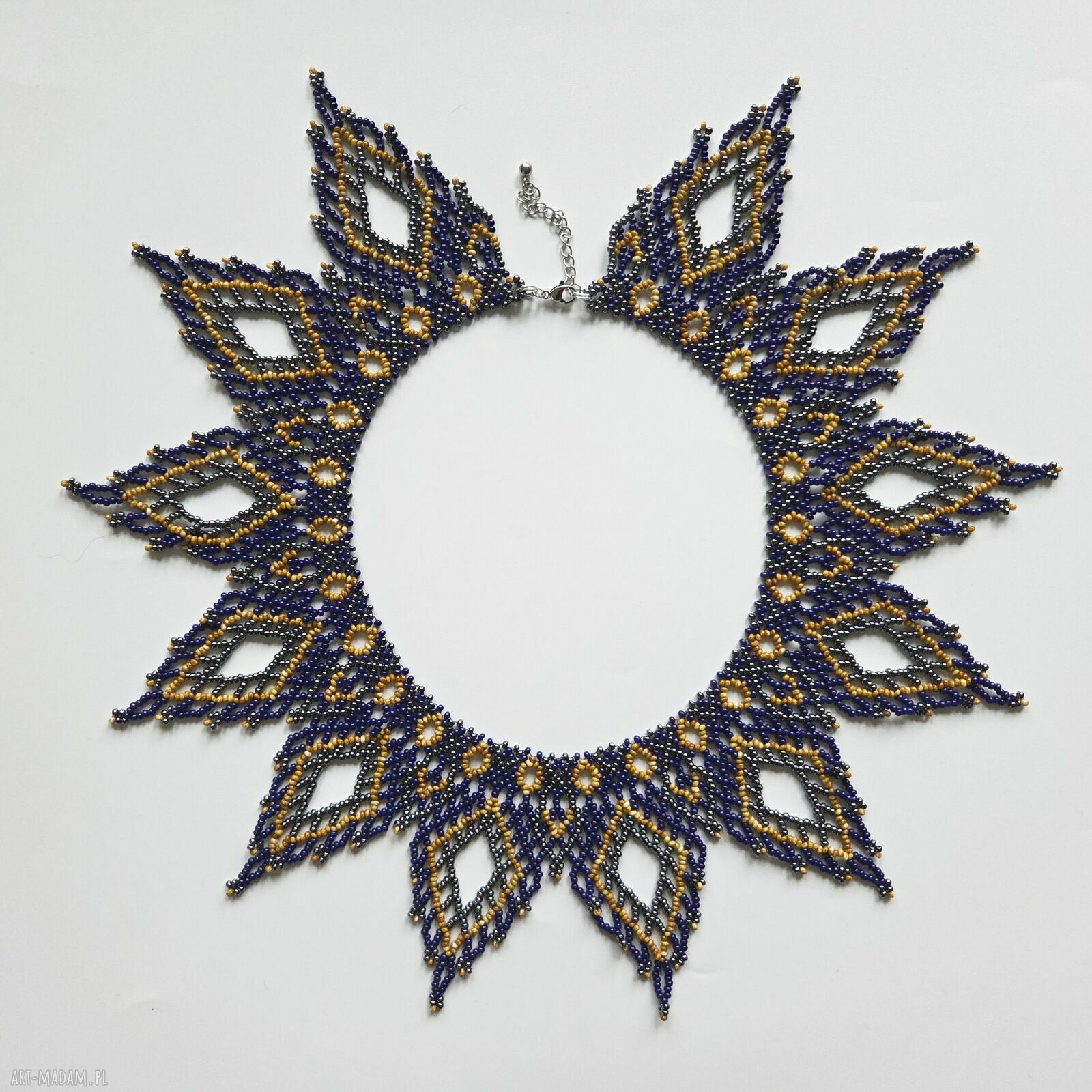 Etniczny naszyjnik 'Azure & Gold' - kolia z koralików szklanych