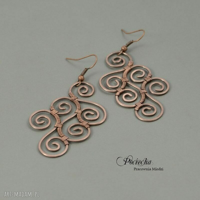 Etno antyk kolczyki z miedzi - wirewrapping retro greckie