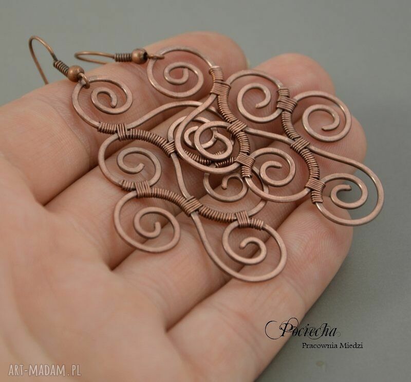 Etno antyk kolczyki z miedzi - wirewrapping retro greckie