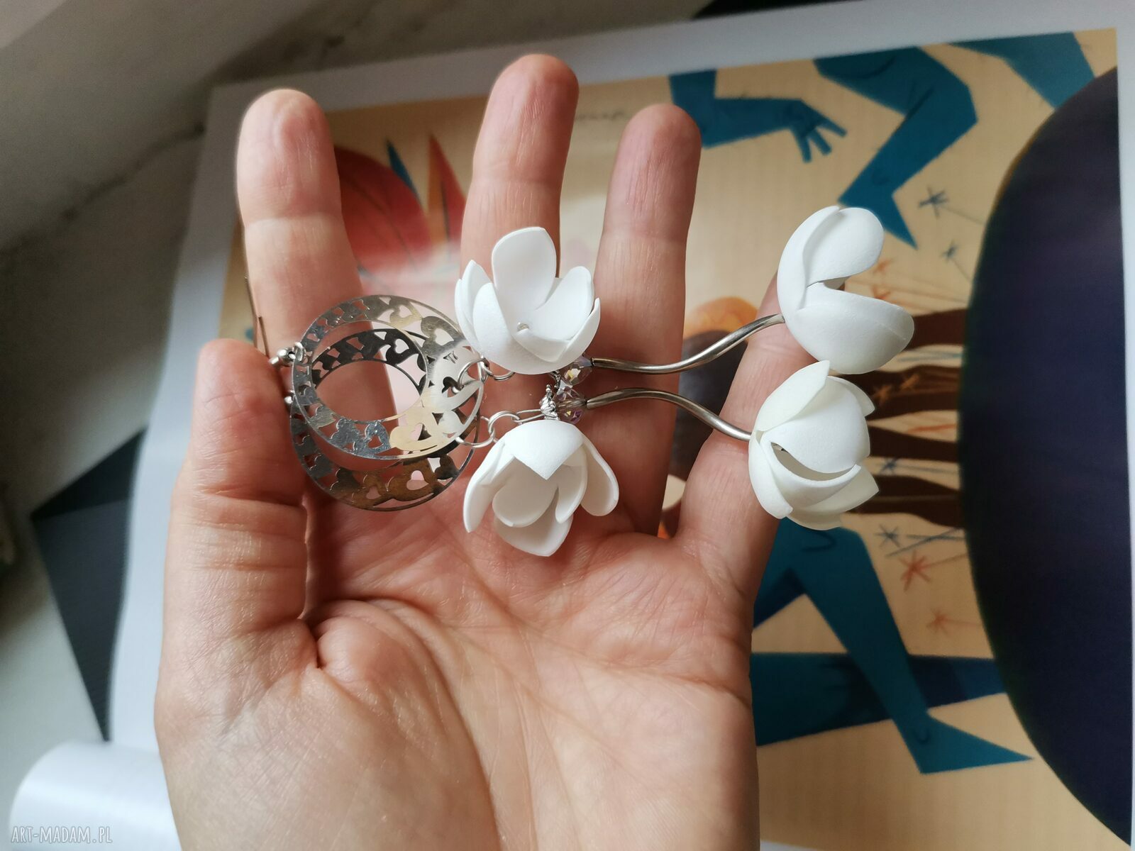 Kwiatowe kolczyki boho etno wiszące - konwalia i jaśmin (Box x1)