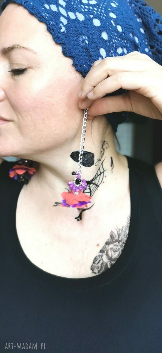 Klipsy etno boho folk - kolorowe kwiaty i pióra (box x1)
