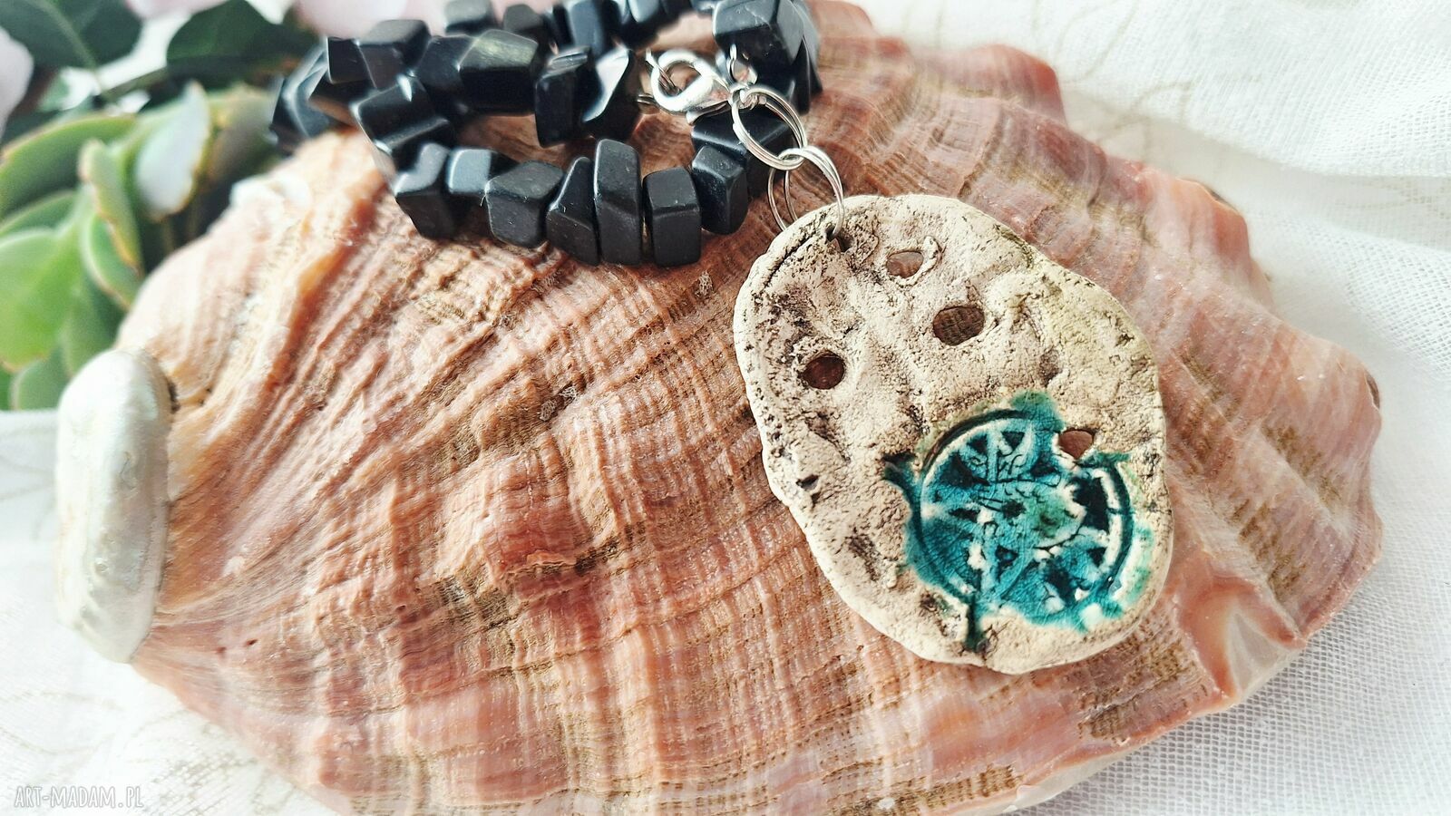 Naszyjnik z pentagramem i czarnym obsydianem handmade