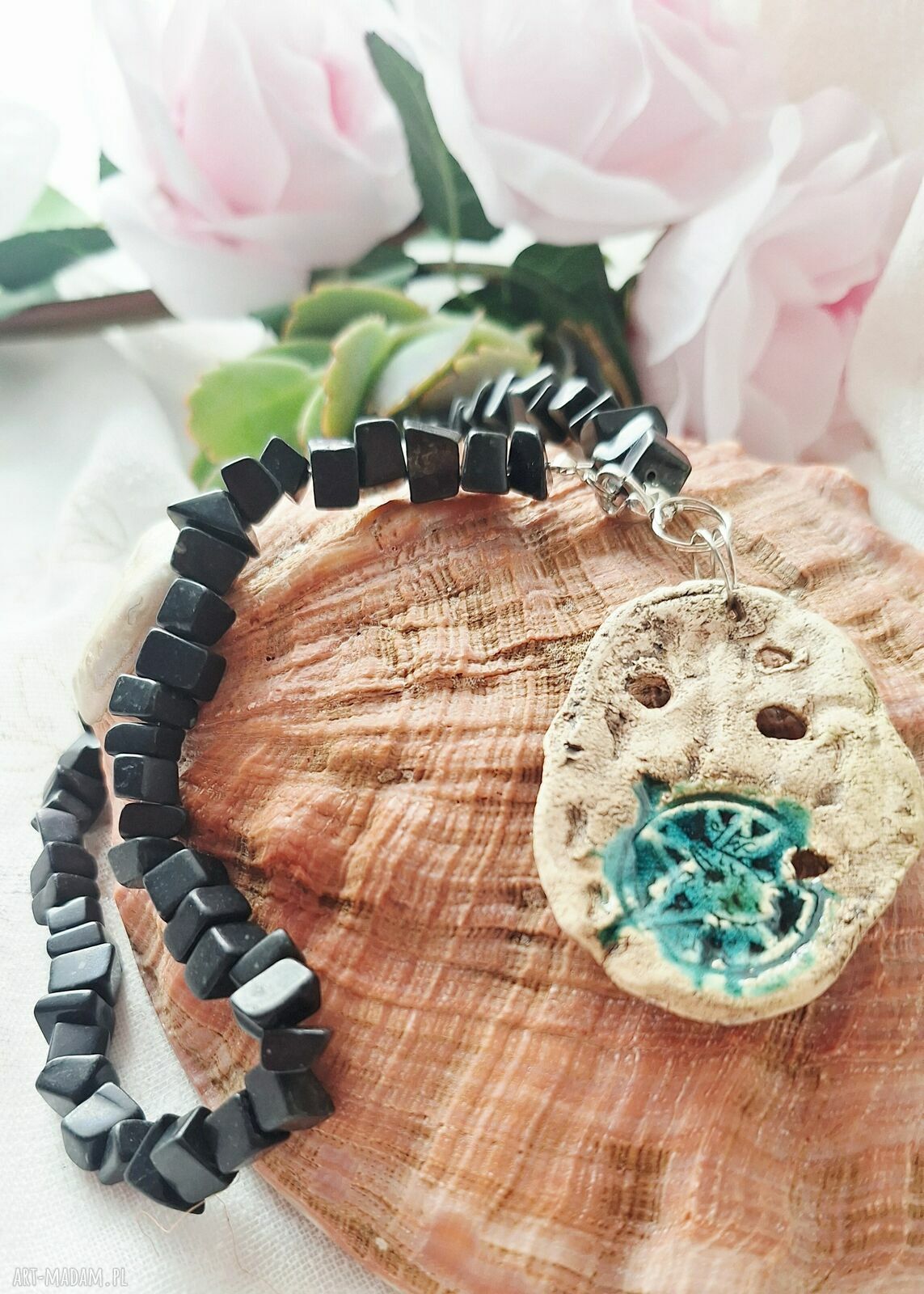 Naszyjnik z pentagramem i czarnym obsydianem handmade