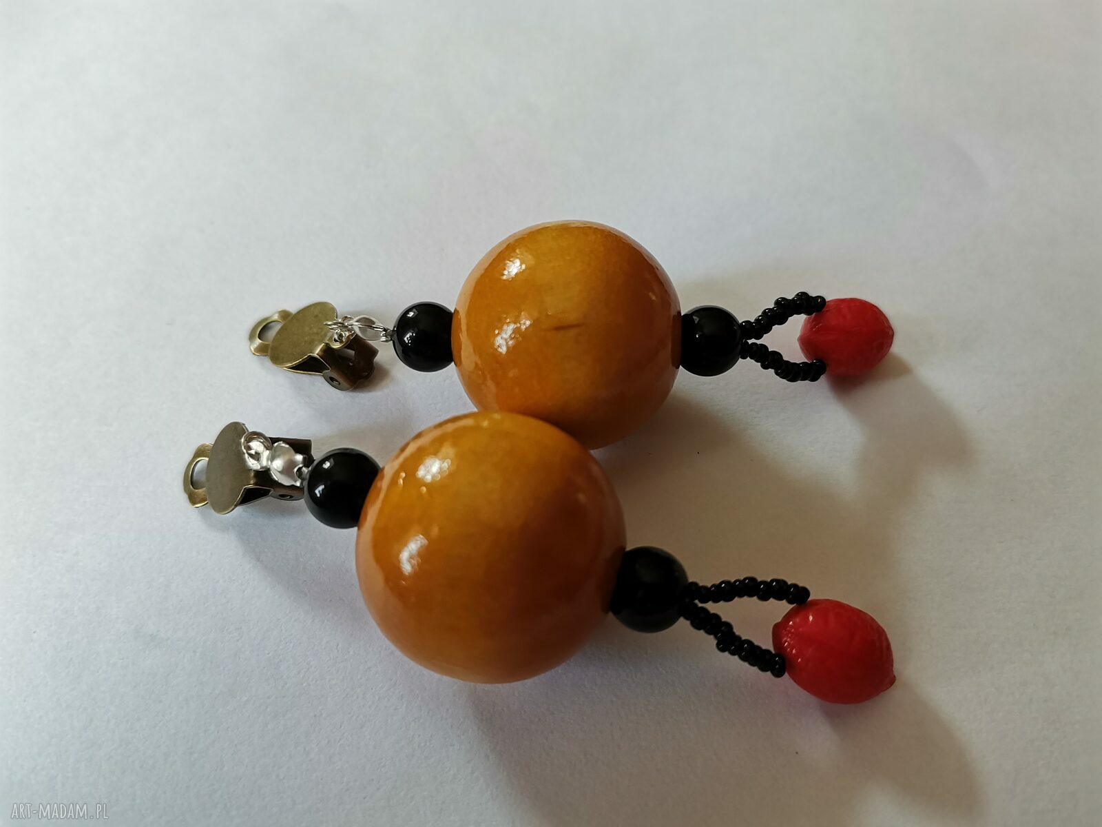 Autorskie klipsy etno-boho Ruda Klara - kolorowe drewno folk (box x1)