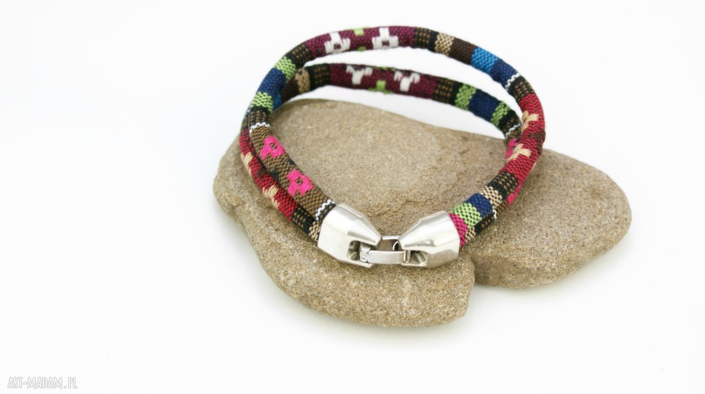 Kolorowa bransoletka etno-boho z bawełnianego sznurka - do 18 cm