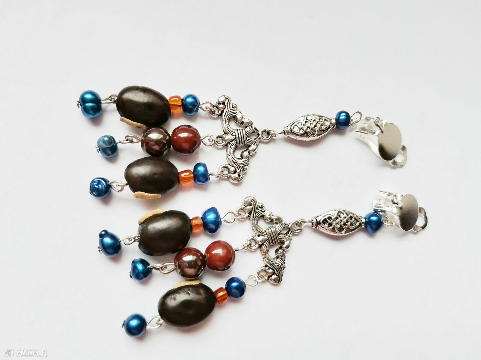 Klipsy etno boho wiszące minerały - handmade klipsy dla kobiet