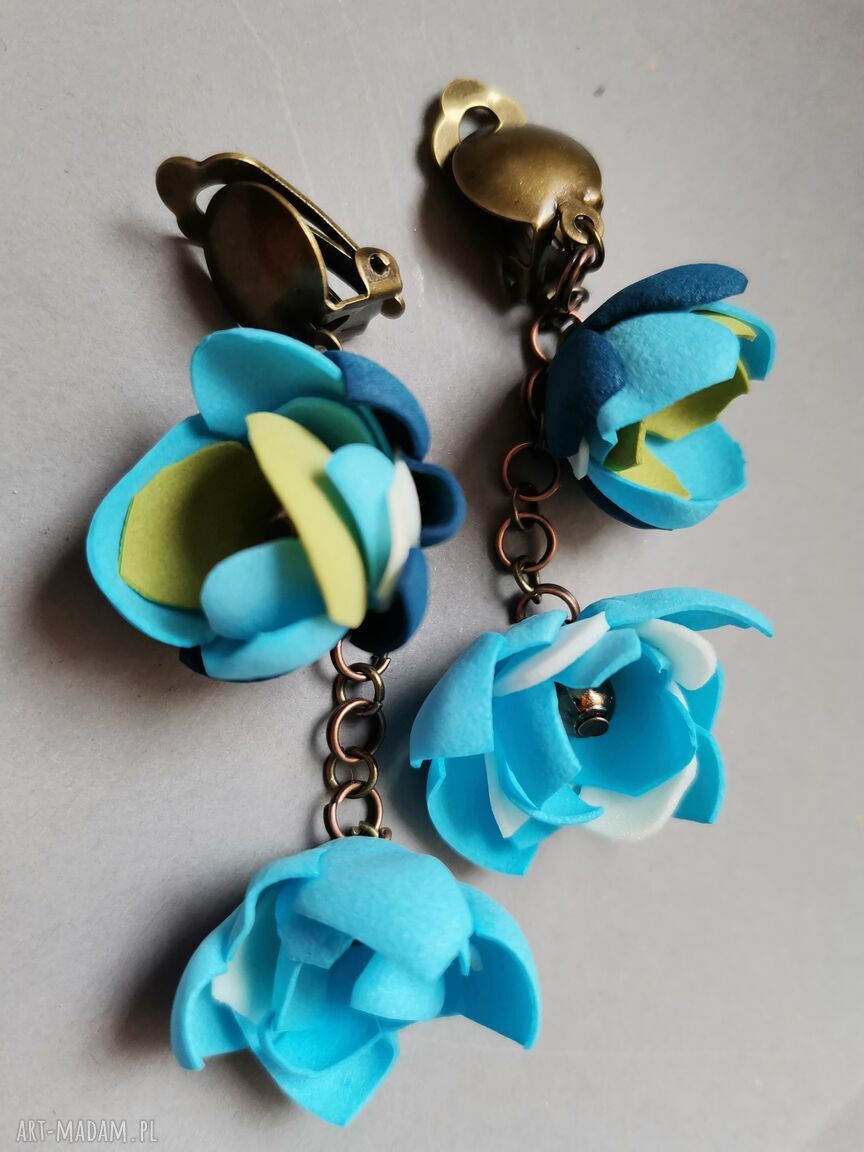 Klipsy etno boho kwiatowe orientalne - lekkie handmade (box x1)