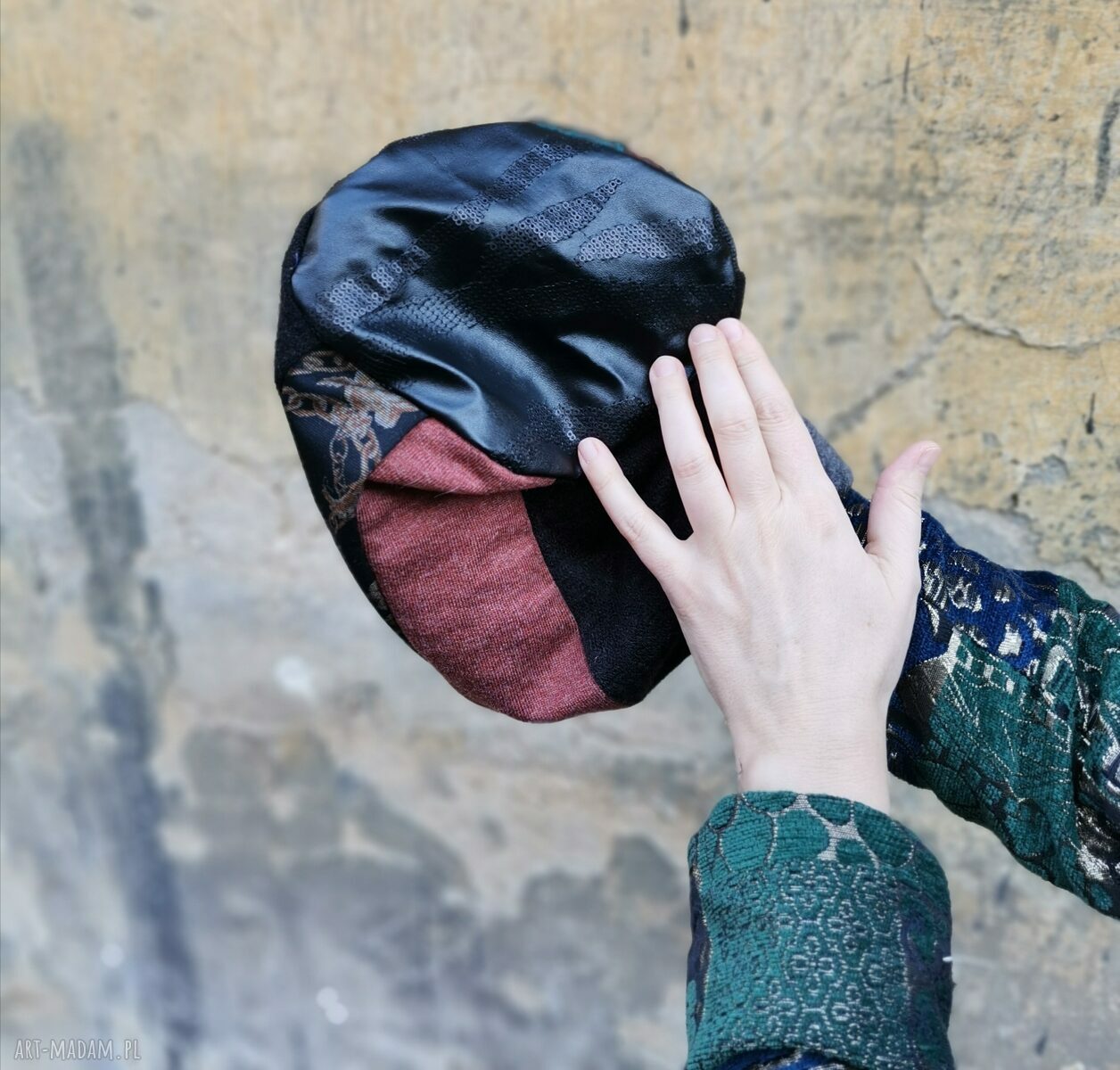 Czapka etno boho folk na podszewce - rozmiar uniwersalny