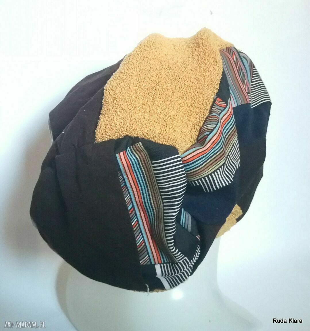 Czapka etno-boho patchworkowa Smerfetka na podszewce - handmade