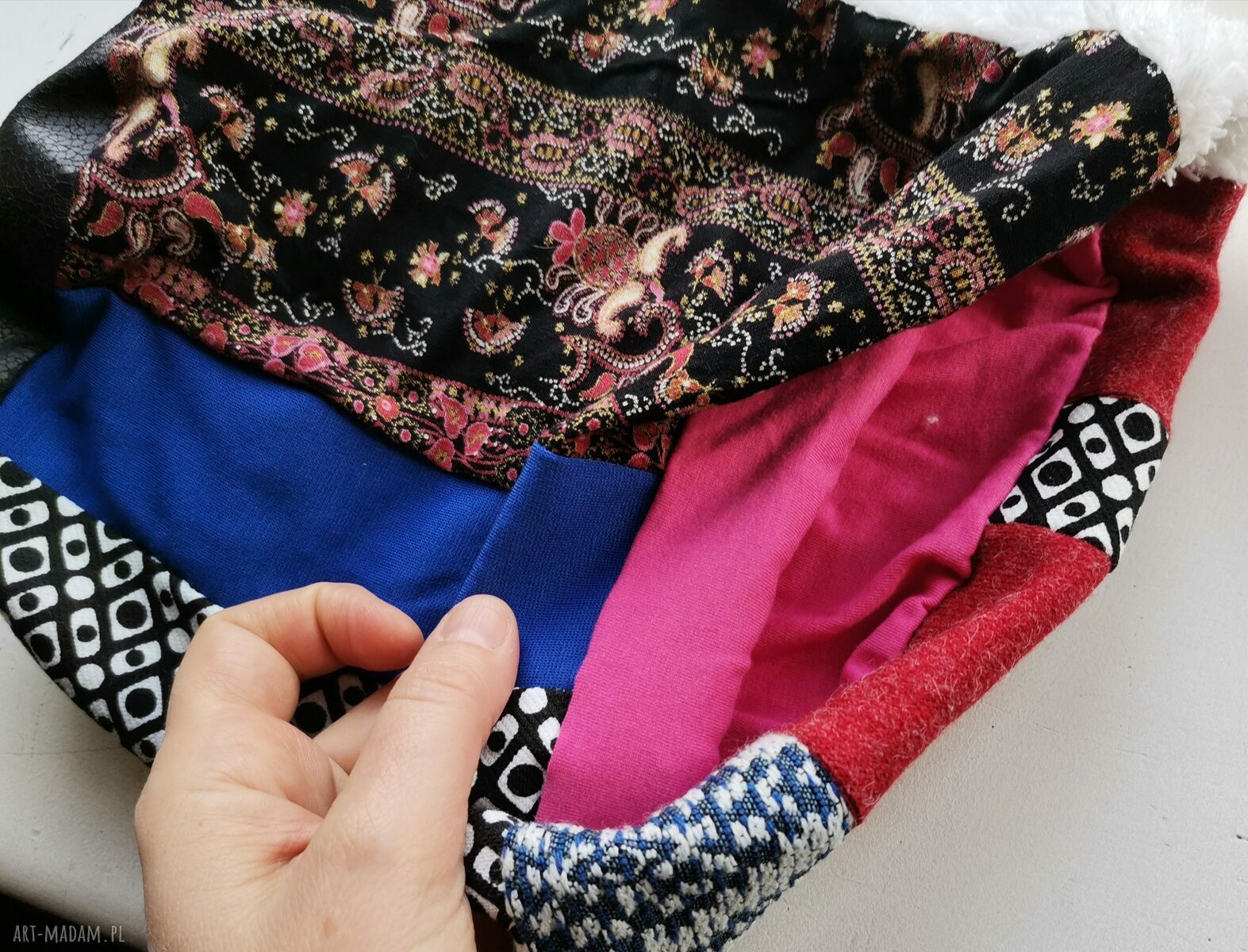 Czapka etno boho kolorowa folk na podszewce - rozmiar uniwersalny