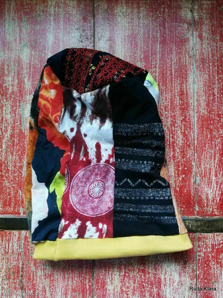 Czapka etno boho patchworkowo-damaska - wiosenna, na podszewce, rozmiar uniwersalny