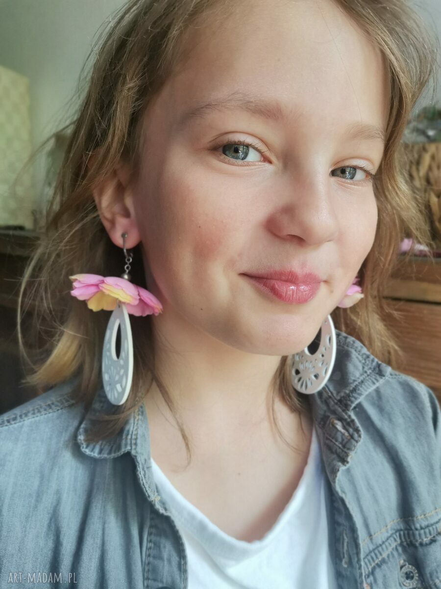 Klipsy etno boho w kwiaty - lekkie Folk Frida
