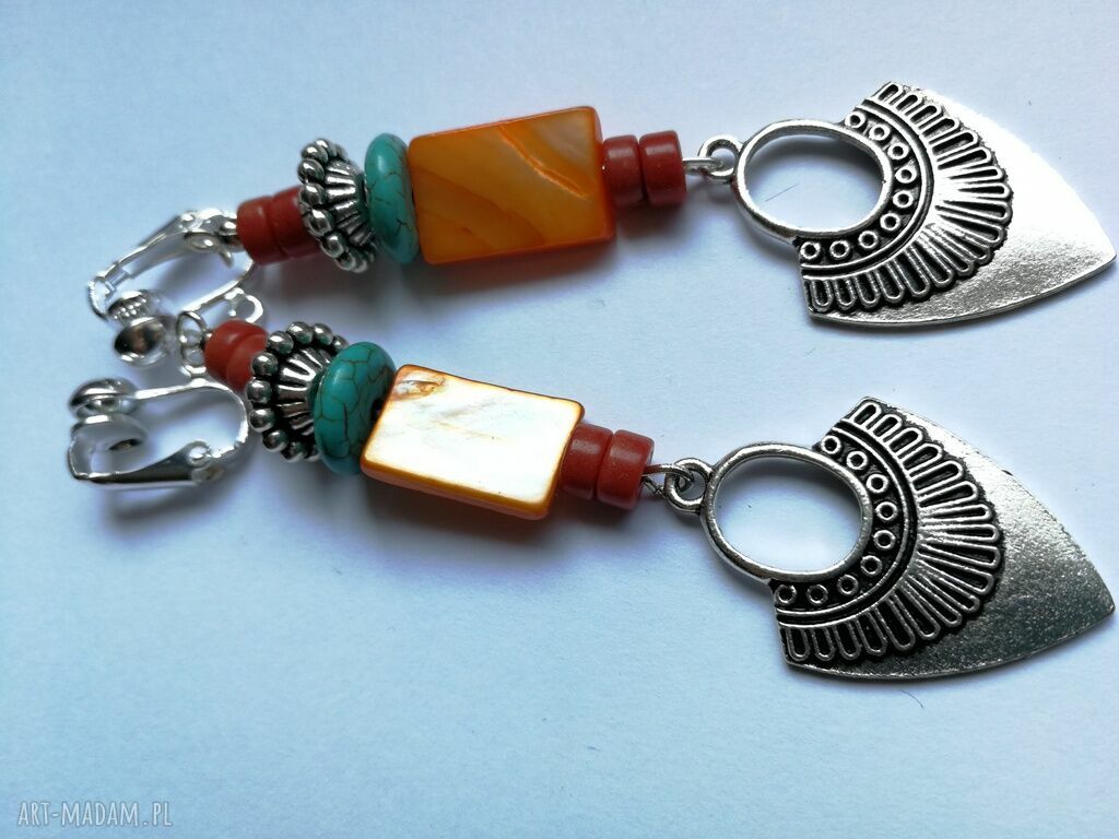 Klipsy Etno Boho Wiszące - lekkie, kolorowe rękodzieło 8 cm