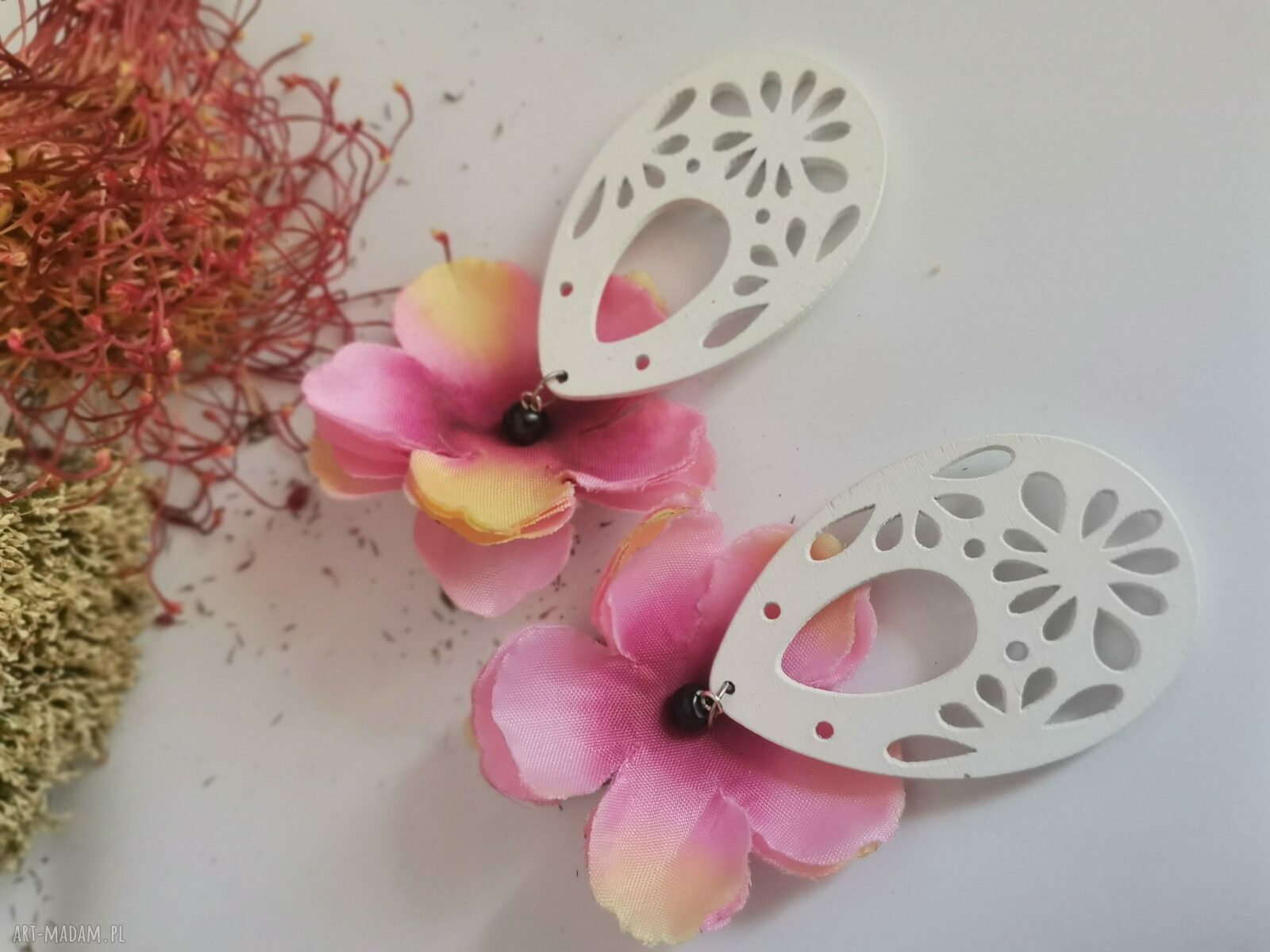 Klipsy etno boho w kwiaty - lekkie Folk Frida