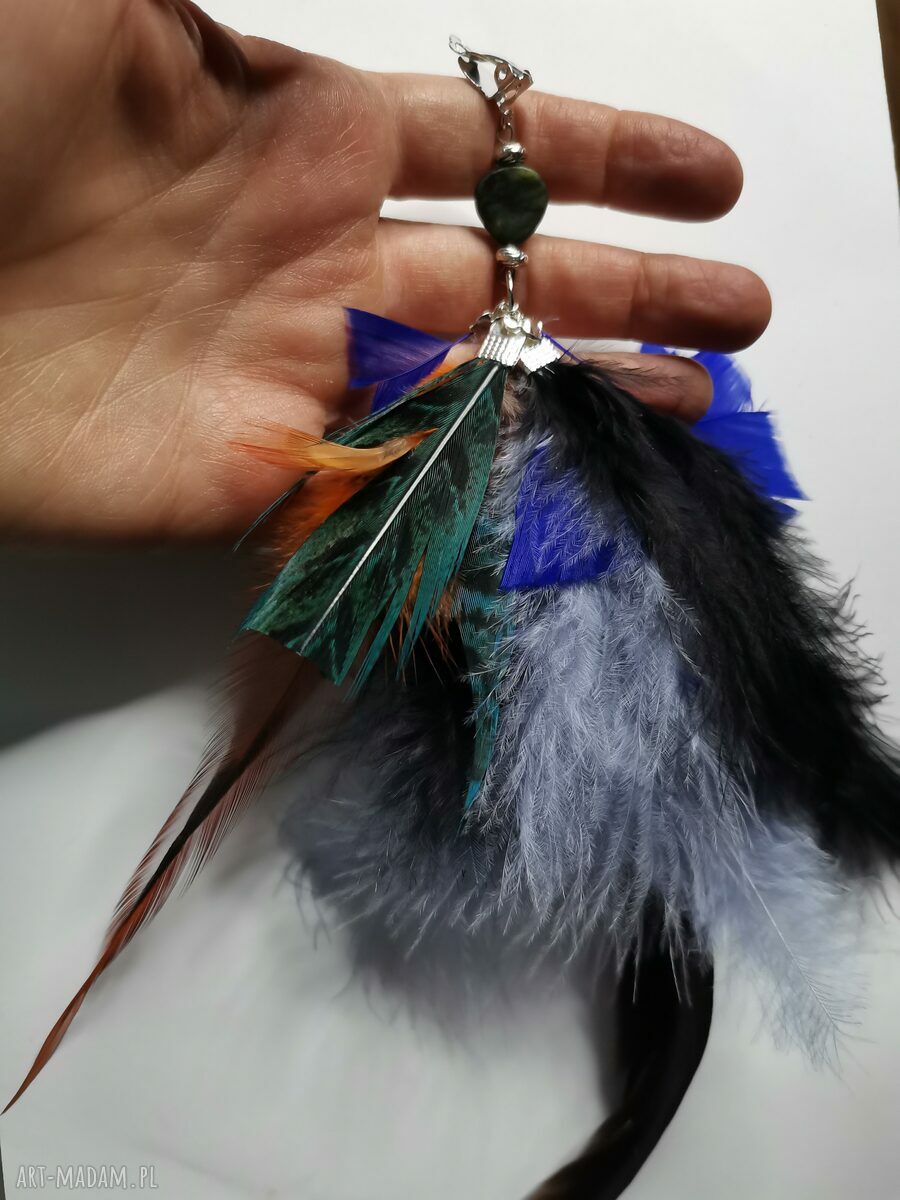 Klipsy etno boho z piórami - lekkie i kolorowe