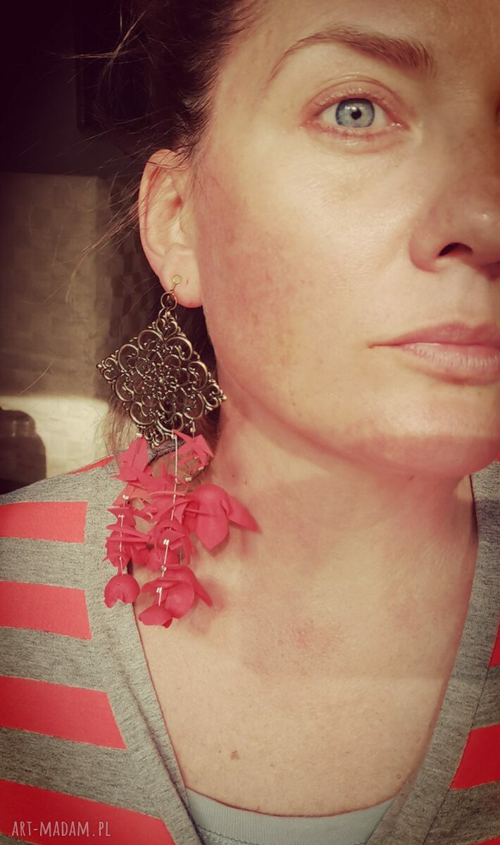 Klipsy etno boho Kwiaty Frida w ciepłych kolorach