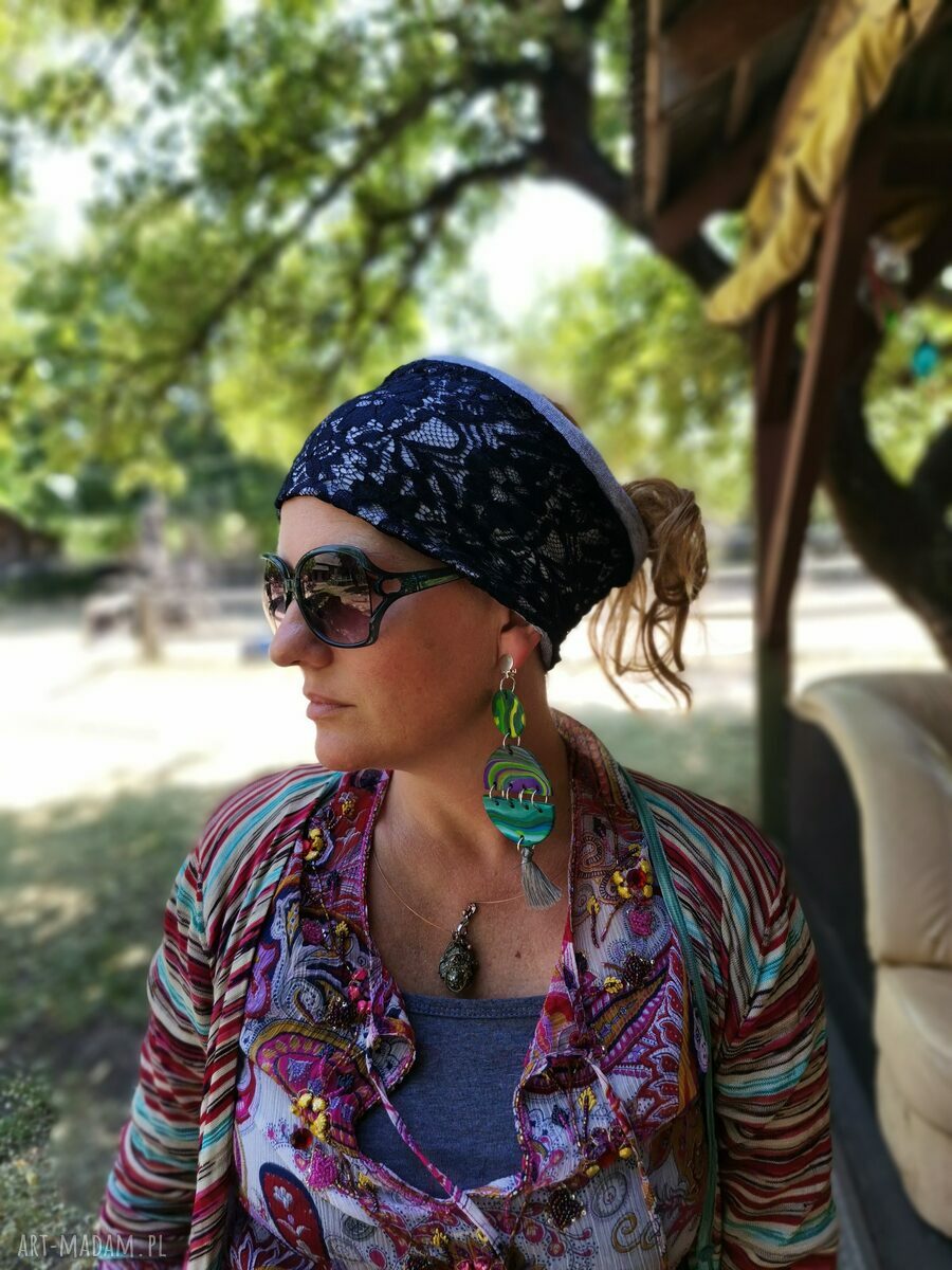 Ręcznie robione klipsy etno boho - wiszące kwiaty i frędzle