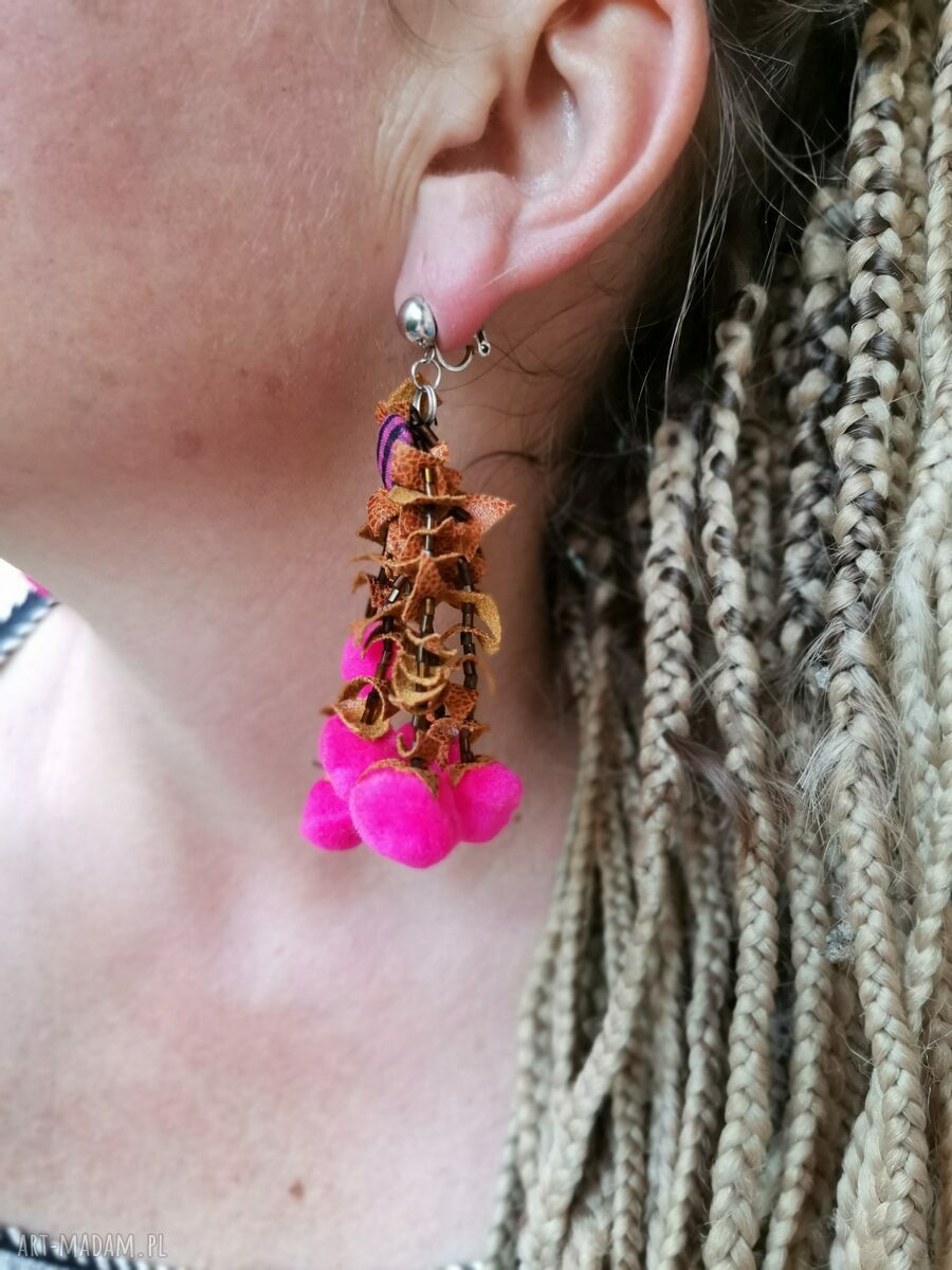 Klipsy etno boho folk box - lekkie klipsy ręcznie robione