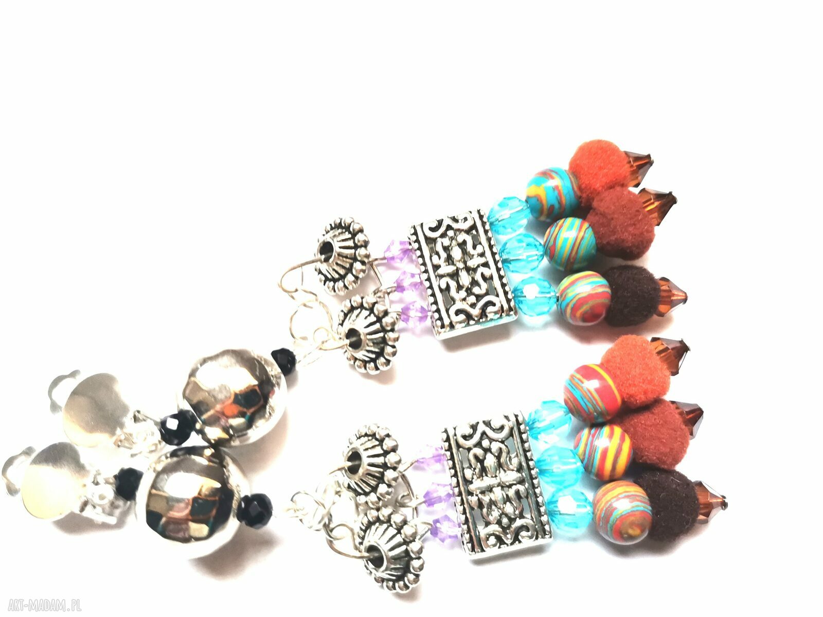 Klipsy Etno Boho Lekkie z Pomponami - Box x1