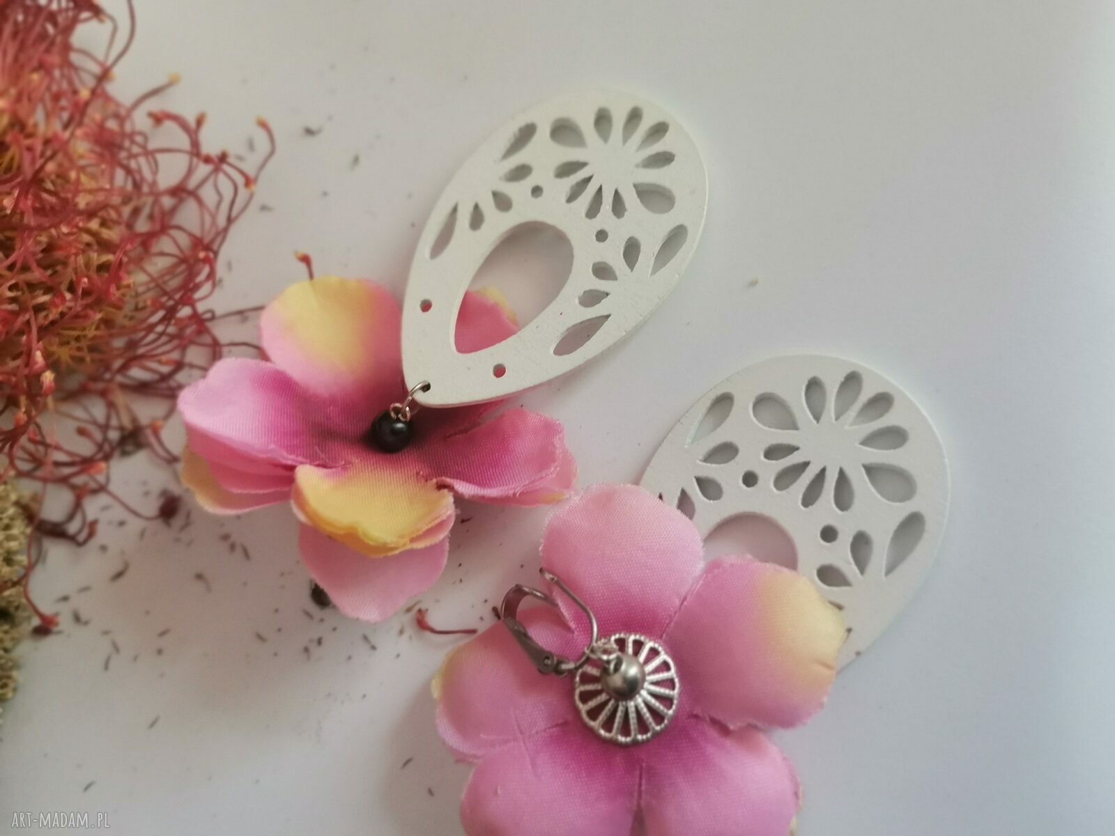 Klipsy etno boho w kwiaty - lekkie Folk Frida