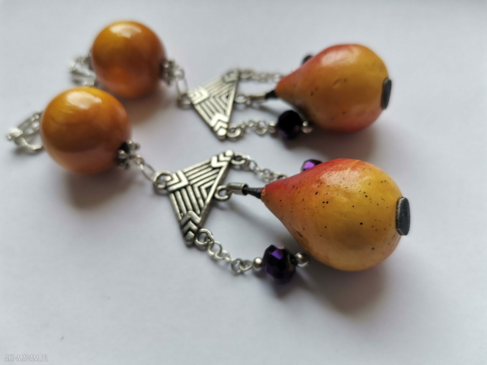 Klipsy etno boho folk Box x1 z gruszkami - kolorowe klipsy na co dzień i na wyjście