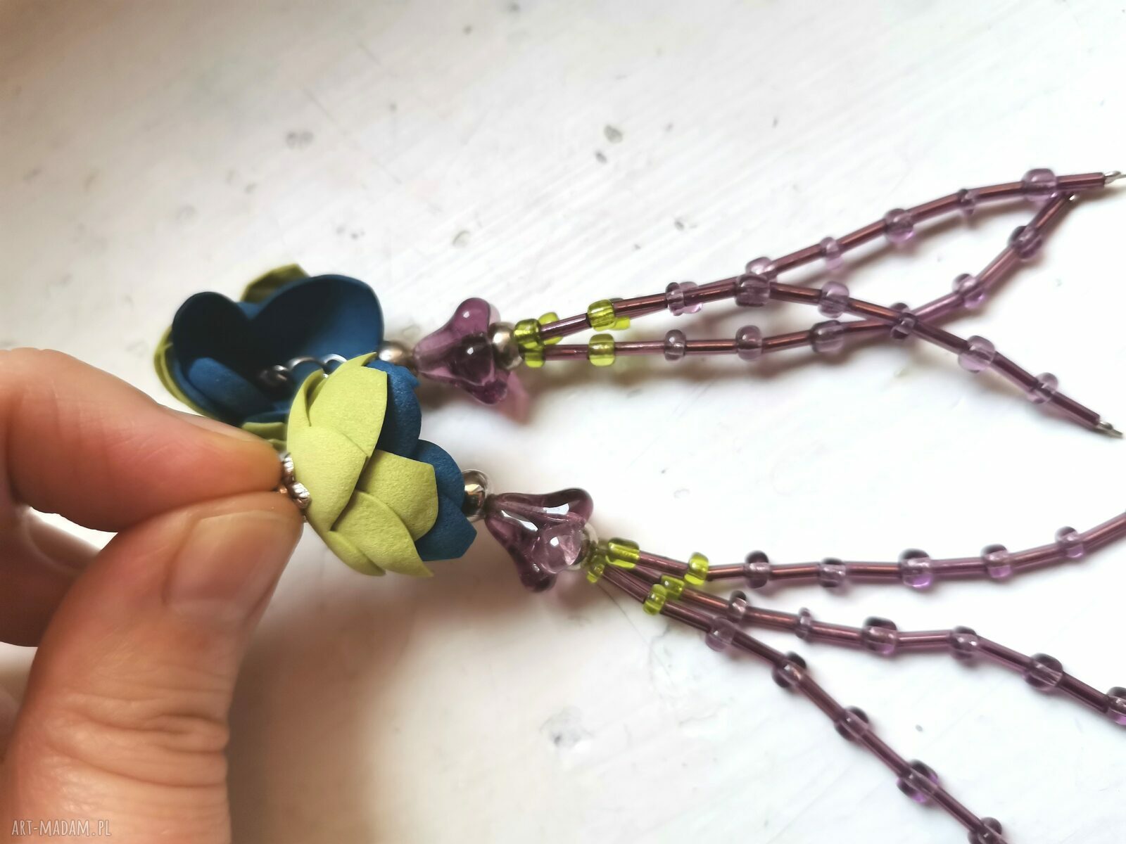 Klipsy etno boho folk z kolorowymi kwiatami - handmade