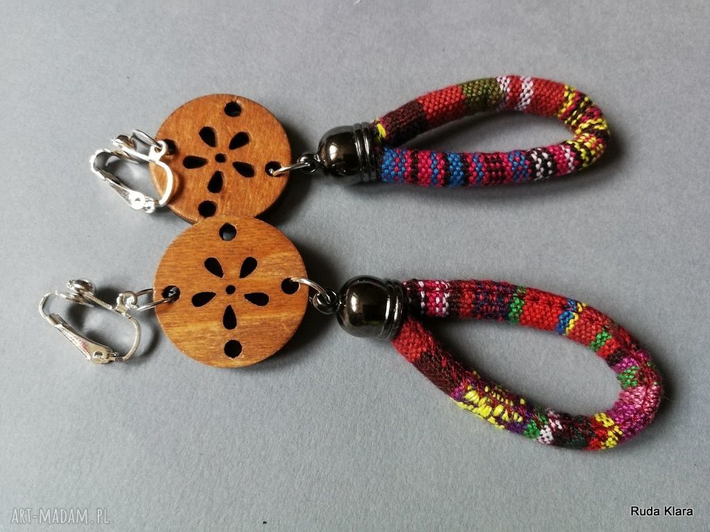 Klipsy etno boho z rzemienia i liny - lekkie klipsy handmade