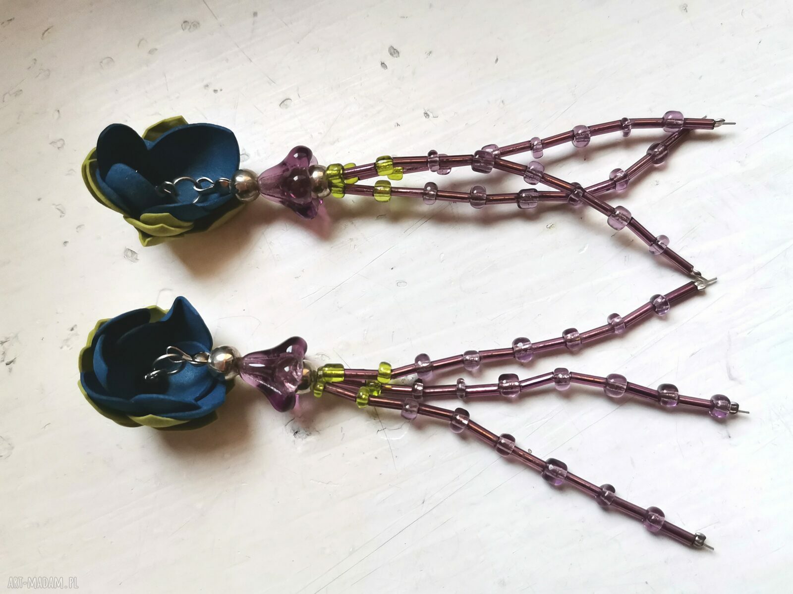 Klipsy etno boho folk z kolorowymi kwiatami - handmade