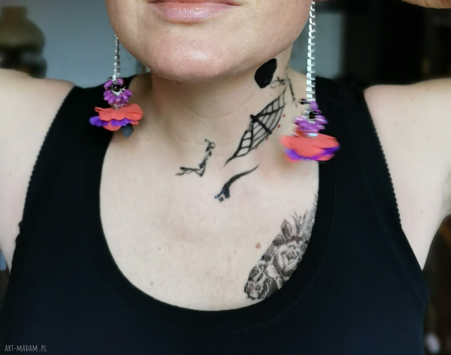 Klipsy etno boho folk - kolorowe kwiaty i pióra (box x1)
