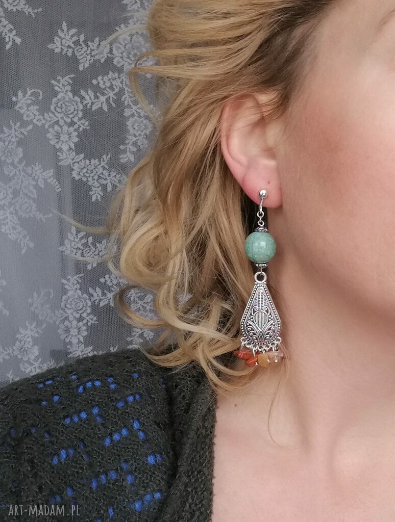 Kolorowe klipsy etno boho w stylu hipi - handmade
